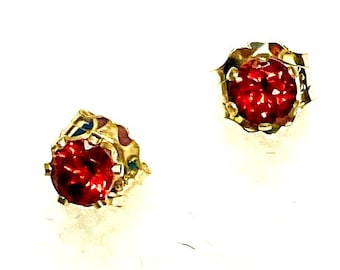 Garnet Earrings.  Genuine, 3mm. round cut, Set in Sterling Silver