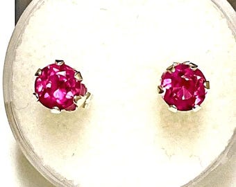 Hot pink Sapphire earrings.  Natural, not lab, 5mm, Set in Sterling Silver.