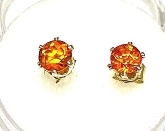Fanta Orange Tourmaline Earrings.  Genuine, 5mm., Round cut set in Sterling Silver