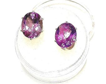 Rose de France earrings.  Genuine, Amethyst, 10 x 8mm, Oval cut, set in Sterling Siver