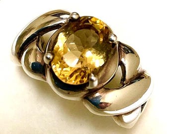 Vintage Citrine Ring.  Unisex, 11 x 8mm., Silver, Size 10