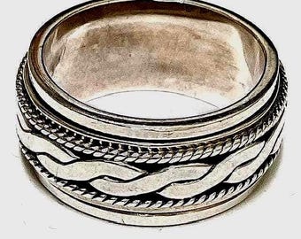 Sterling Silver Commitment band.  Natural, Braided motif, Swivel band, Size 7