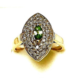 Tsavorite Garnet and Diamond Commitment Ring.  Art deco, Natural not lab, Vintage, Size 8.