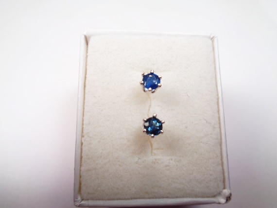 Genuine Sapphire Earrings. 4mm. Dark Blue Sapphir… - image 1