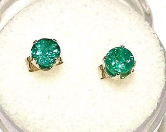 Natural Zambian Emerald Earrings.  Genuine, not lab, 4.5mm, Round cut, Set in Sterling Silver