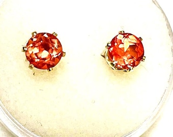 Pink-Orange Sapphire Earrings.  Natural-not lab, 6mm, round cut, set in Sterling Silver.