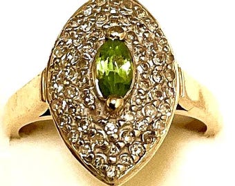 Tsavorite Garnet and Diamond Commitment Ring.  Art deco, Natural not lab, Vintage, Size 8.