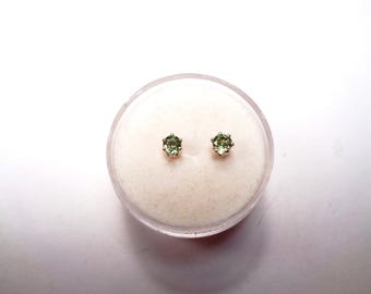 Genuine 3mm. Natural Mint Green Sapphire Earrings in Sterling Silver.