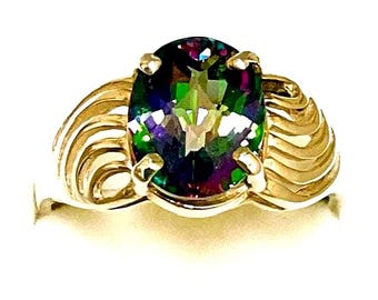 Vintage Mystic Topaz Ring in Sterling Silver. Genuine, 10x8mm, Only One Made.