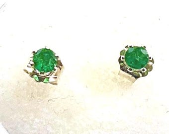 Genuine Emerald Sterling Silver Earrings - 3mm