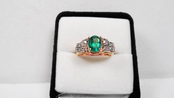 14kt. Gold, Emerald Ring. A Natural 1.10ct Emeral… - image 1