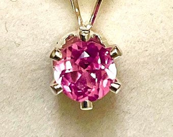 Pink Sapphire Necklace.  Natural, not lab, 6mm, Set in 18-inch Sterling Silver chain