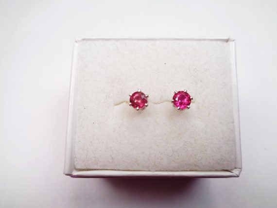 Sterling Silver Ruby Stud Earrings: 4mm Natural R… - image 1