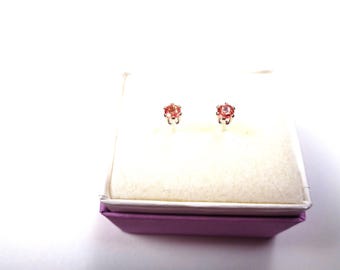 Padparadscha Sapphire Stud Earrings: 3mm Sterling Silver