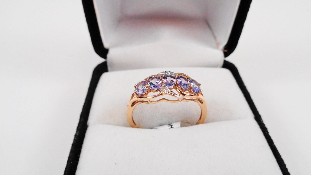 14K Yellow Gold Tanzanite & Diamond Cushion Ring – 8x8mm Engagement Jewelry for Women