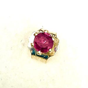 Genuine Ruby,  Single, 3mm., Ruby, Sterling Silver, Stud Earring.
