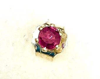 Genuine Ruby Stud Earring, 4mm Round Cut, Sterling Silver Setting