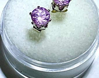 Soft Pink Tourmaline Earrings.  Natural, not lab, 5mm, Round cut, Set in Sterling Silver.