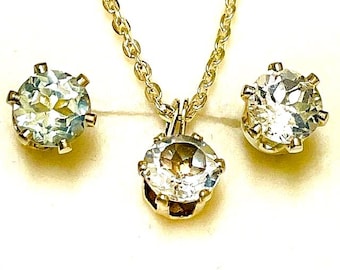 White Topaz Sterling Silver Jewelry Set, 5mm Gemstone, 18 inch Chain