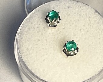 Emerald earrings.  3mm,. genuine Emerald earrings set in Sterling Silver.