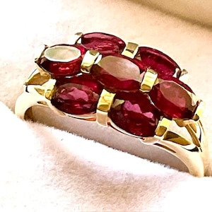 Rubellite Cluster Ring: 10kt Yellow Gold, Crimson Red Gems