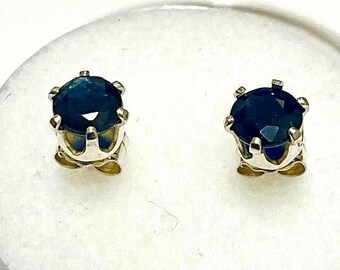 Black Sapphire Earrings.  Genuine, 4.5mm, Round cut, Set in Sterling Silver.