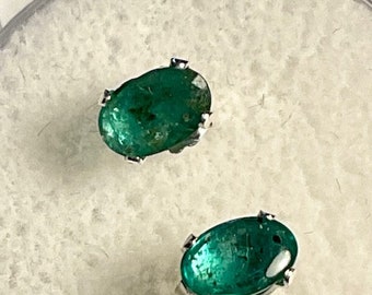 Emerald earrings.  Genuine, 6 x4mm studs set in Sterling Silver.