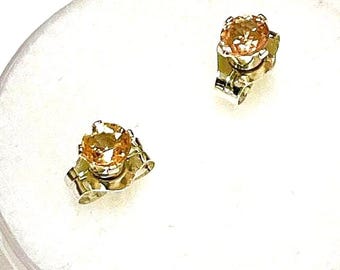 Yellow {Sunrise} Sapphire Earrings.  Genuine, 3mm, Set in Sterling Silver