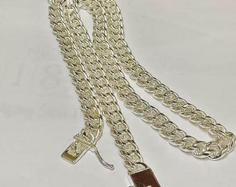 Sterling Silver 925 chain necklace.  10mm wide, 24 inches in length.