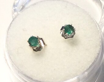 Genuine 3.5mm. Emerald Posts. Nice Natural Emeralds set in Sterling Silver Stud Earrings.