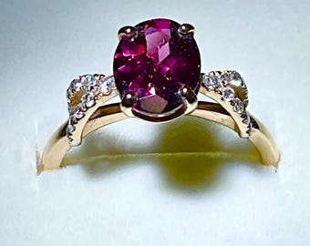 Rubellite Tourmaline Ring: 14kt Rose Gold, Diamond Accents