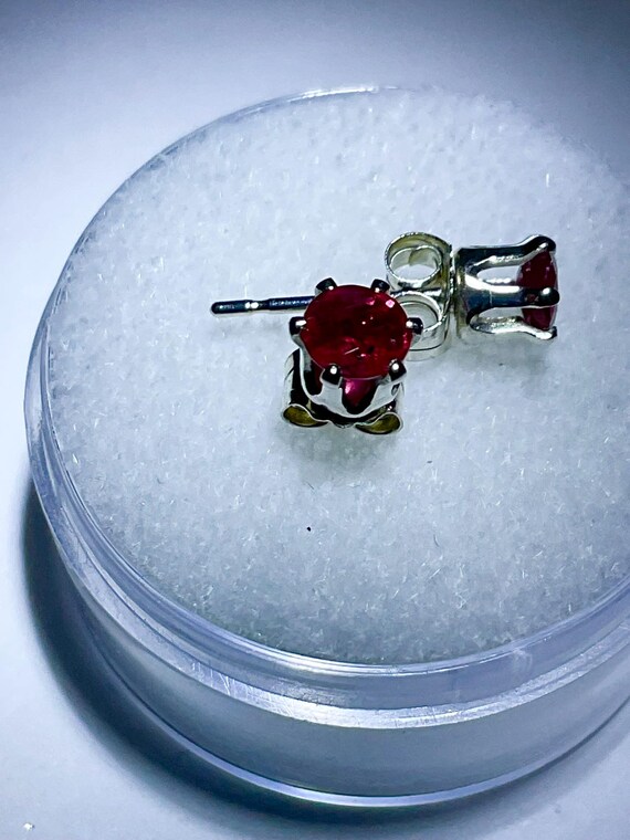 Natural Ruby Sterling Silver Earrings: 4mm Round,… - image 3