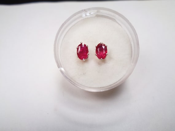 Oval Ruby Sterling Silver Post Earrings: 6x4mm Re… - image 1