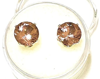 Natural Pink Amethyst Sterling Silver Earrings, 8mm Round Cut, Hypoallergenic