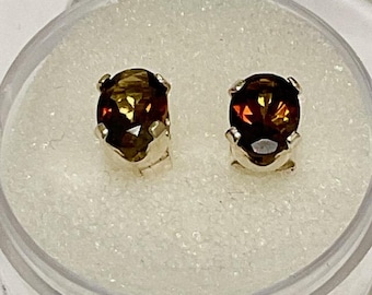 Natural Andalusite Earrings.  Genuine, 7 x 5mm, Oval cut, Set in Sterling Silver.