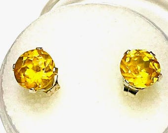 Yellow Sapphire Earrings.  Genuine, 5.5mm, Round cut set in Sterling Silver.