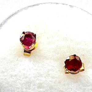 Genuine Ruby Earrings: 10kt Yellow Gold, 3mm Stones