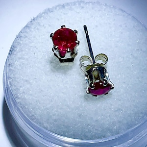 Natural Ruby Sterling Silver Earrings: 4mm Round, 0.35 Carat