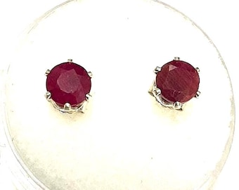 Natural Ruby Earrings.  Genuine, 5mm, Round cut, Set in sterling Silver