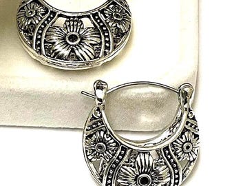 Sterling Silver earring hoop.  Natural, Filigree workmanship, one inch drop.