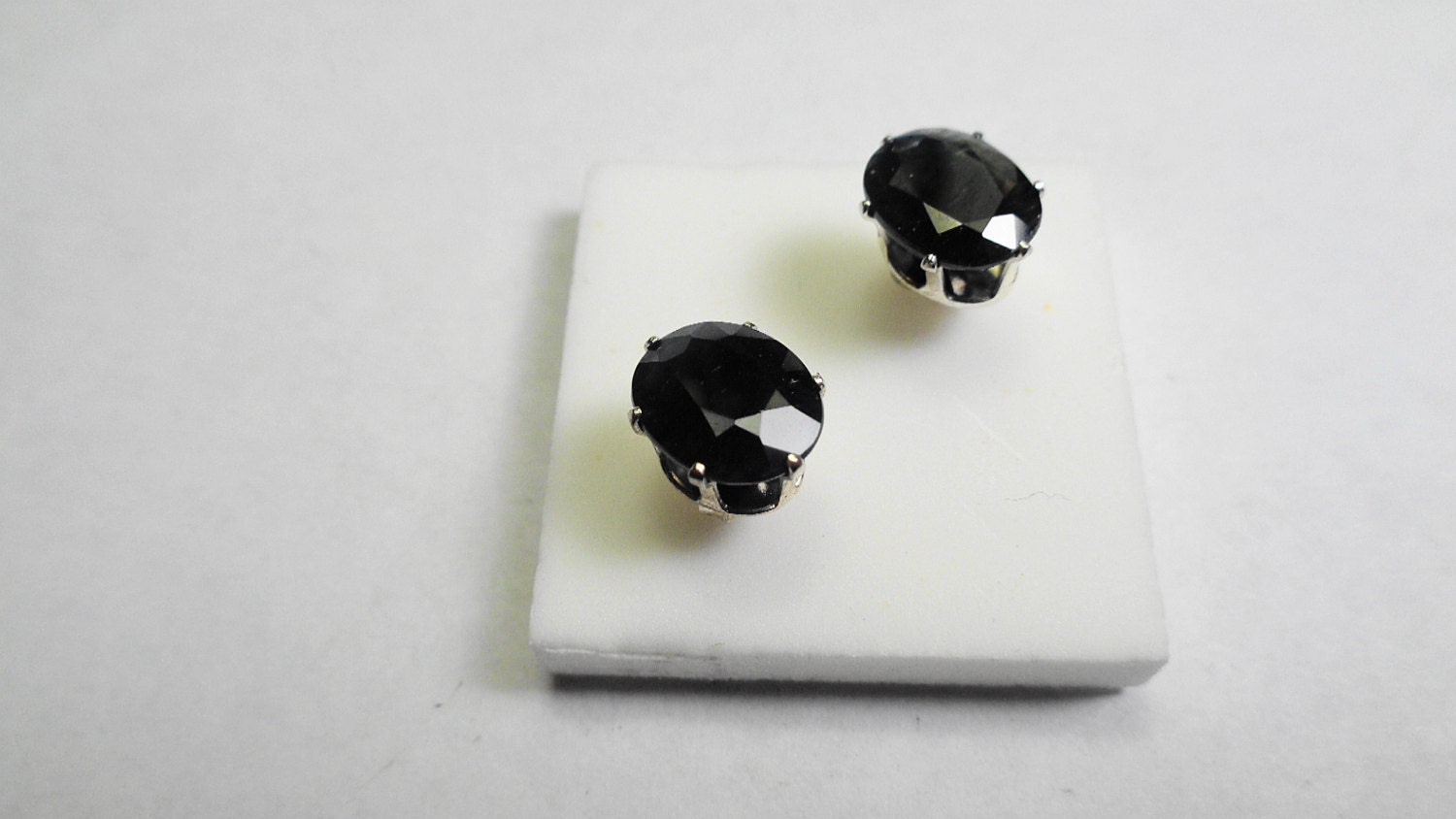 Black Sapphire Stud Earrings Set in Sterling Silver.  Oval cut, 8 x 6mm, genuine