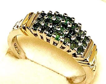 Natural Blue Green Diamond Cluster Ring, 14kt Yellow Gold, Size 8