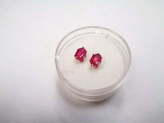 Oval Ruby Sterling Silver Post Earrings: 6x4mm Re… - image 2