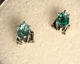 Emerald Earrings.  Genuine, 4mm x 3mm.,  Colombian Emerald earrings set in Sterling Silver.