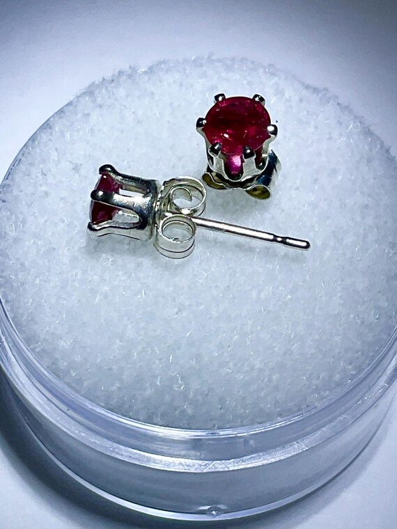 Natural Ruby Sterling Silver Earrings: 4mm Round,… - image 4