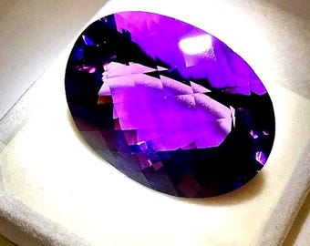 Genuine Amethyst Gemstone.  90cts, 56 x 30mm, clean, Checkerboard table, Collector's piece.