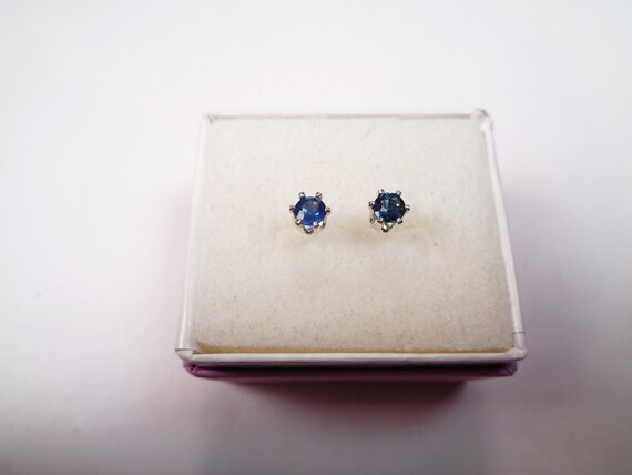 Genuine Sapphire Earrings. 4mm. Dark Blue Sapphir… - image 2