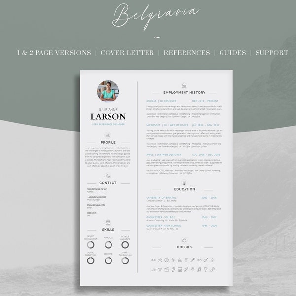 Resume Template Design | Job Search Advice | Resume and Cover Letter | Customisable CV Template for Word | Get Landed Quickly | Belgravia