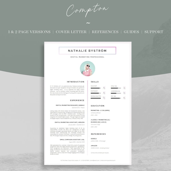 Creative CV Template for Word | CV Design | Creative Resume Template | Designer CV | Marketing Resume for Word | Impact Resume | Compton