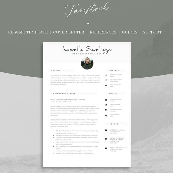 Stylish CV Template | Clean Resume Template for Word | Modern CV Design | Functional Resume | Quick & Simple CV Template to use | Tavistock